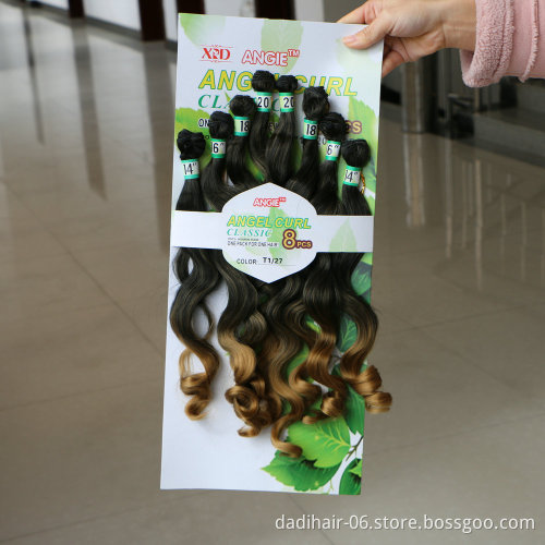 factory price angel curl 8pcs/lot classic heat resistant fiber one pack for one hair,ombre two tone best Synthetic Hair Weave